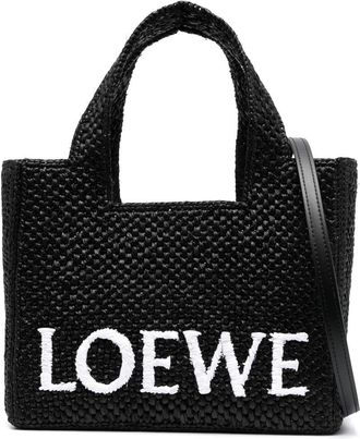 Loewe small LOEWE Font raffia tote bag - women - Raffia/Viscose/Calf Leather - OS - Black
