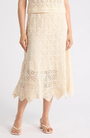 Adrianna Papell Floral Open Stitch A-Line Midi Skirt in Cream at Nordstrom Rack, Size X-Small
