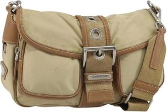Prada Pre-owned Shoulder Bags, female, Beige, Size: ONE SIZE Pre-owned Nylon Shoulder Bag