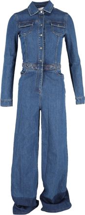 Mario Valentino Valentino Long Sleeve Jumpsuit in Blue Cotton Denim