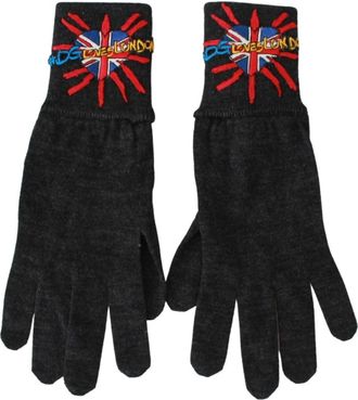 Dolce & Gabbana DGLoves London Geborduurde Wollen Handschoenen - Dames - Handschoenen - Grijs - ONE Size - Wol - Accessoires