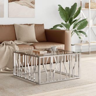 vidaXL Vidaxl - Mesa De Centro Acero Inoxidable Y Vidrio 80x80x40 Cm