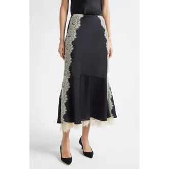 Cinq &agrave; Sept Esme Satin Liore Skirt in Black/gardenia at Nordstrom, Size 00