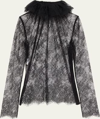 Alexander McQueen Ruffle Collar Sheer Lace Top