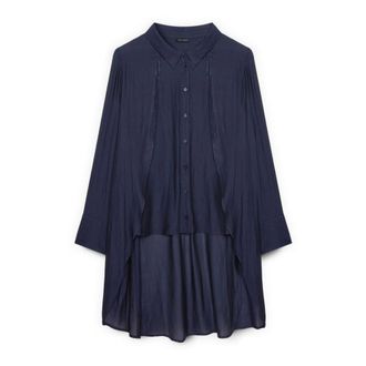 Fiorella Rubino Georgette blouse met dubbele laag draperie - Dames - Blouses & Shirts - Blauw - Maat: 3XL Poliester