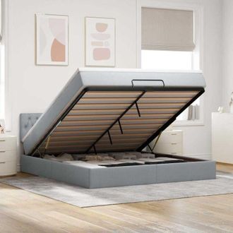 vidaXL Cama Otomana Con Colch&oacute;n Gris Claro 160x200 Cm Tela Vidaxl