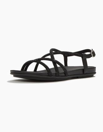 FitFlop Womens Fitflop Fino Toe-Post Leather Womens All Black Sandals - Size: 4