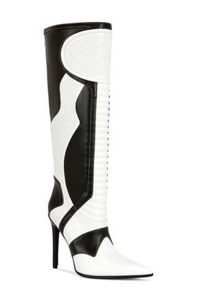 Azalea Wang Rodrigo Patchwork Knee High Boot in Black/White Multi at Nordstrom Rack, Size 7.5