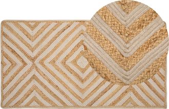 Beliani Beliani - Alfombra De Algod&oacute;n Y Yute Beige Con Patr&oacute;n Geom&eacute;trico 80 X 150 Cm R&uacute;stica Boho Pirli
