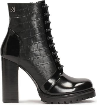 Kazar Krokodillenpatroon laarzen - Dames - Laarzen met Hak - Zwart - 41 EU - Leer - Schoenen