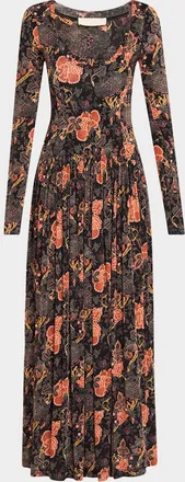 Ulla Johnson Amal Printed Long-Sleeve Jersey Maxi Dress