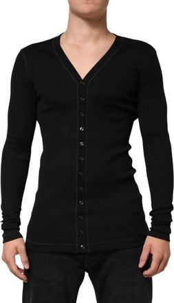 Dolce & Gabbana Black Cotton Button Up Men Cardigan Sweater Clothing