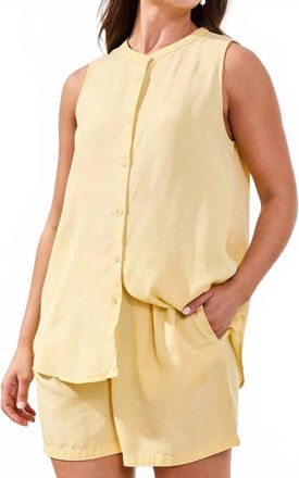 Tribal Flowy Tencel Special Wash Sleeveless Blouse In Lemon Grass