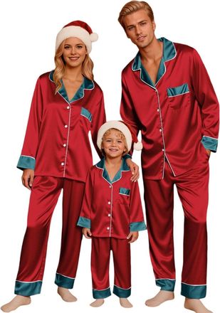 Generic Christmas Pajamas for Family Matching Pajamas Sets Long Sleeve Top and Pant Silk Family Matching PJs Set Xmas Sleepwear Nightwear for Women Men Kids B
