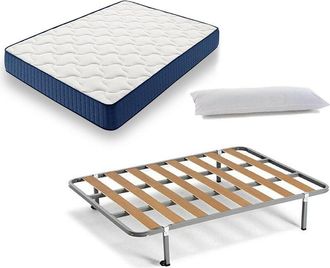 HOGAR 24 Hogar24 - Cama Completa - Colch&oacute;n Viscoel&aacute;stico Viscorelax + Somier Basic + 4 Patas De 26cm + Almohada De Fibra, 90x190 Cm