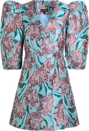 Sister Jane Deco Bloom Floral-jacquard Woven Mini Wrap Dress - Blue - 16 (UK16 / XL)