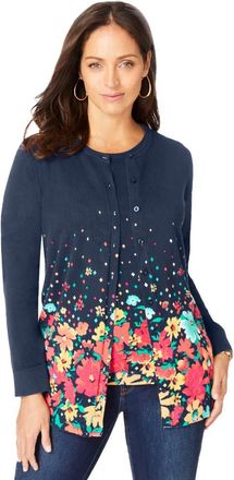 Jessica London Fine Gauge Cardigan in Navy Tossed Garden at Nordstrom, Size 12