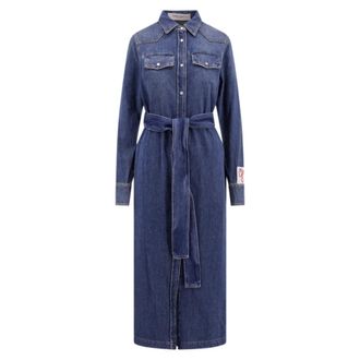 Golden Goose Chemisier Jurk - Dames - Jas met riem - Blauw - S - Katoen - Jassen