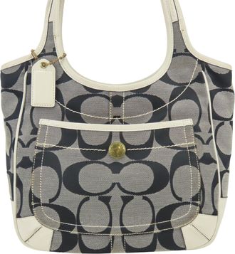 Coach Gray White Canvas Leather Tote Bag (Pre-Owned)