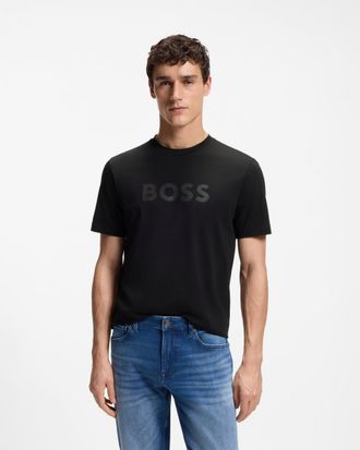 Boss Orange by Hugo Boss Mens Regular Fit Short Sleeve Logo Detail T-Shirt in Black Cotton - Size X-Large