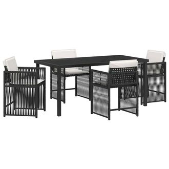 Berkfield Home 5 Piece Garden Dining Set with Cushions Black Poly Rattan