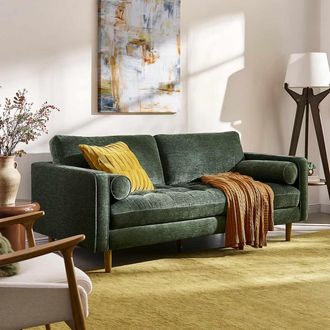 Castlery Mid-Century Modern 3-Seater Sofa in Green with Biscuit Tufting for Men