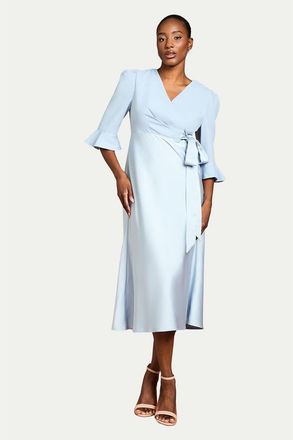 Coast Satin Back Crepe Wrap Dress in Pale Blue at Nordstrom, Size 10