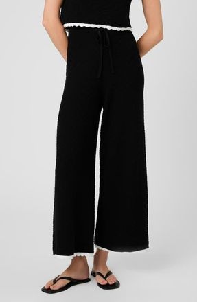 French Connection Teddy Diamond Knit Wide Leg Crop Pants in Black-Summer White at Nordstrom, Size X-Small