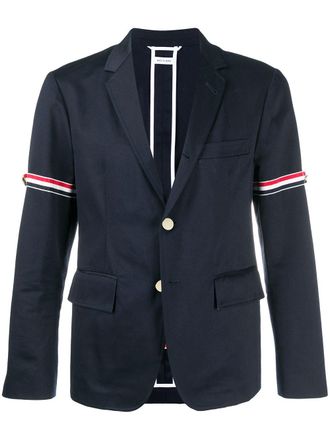 Thom Browne unconstructed grosgrain armband sport coat - men - Cotton - 00 - Blue