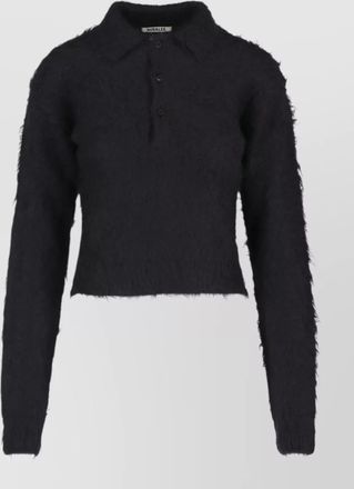 Auralee collared crewneck top fuzzy texture long sleeves