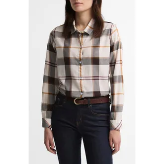 Barbour Mooreland Plaid Cotton Button-Up Shirt in Ecru Muted Tartan at Nordstrom, Size 14