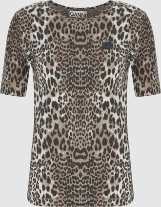 Ganni T-Shirt Soft Cotton Rib Short Print Almond Milk