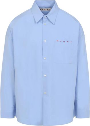 Marni Blauw Katoenen Poplin Overhemd - Heren - Casual Overhemden - Blauw - M - Katoen - Overhemden
