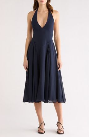 House of CB Solada Georgette Halter Sundress in Navy at Nordstrom, Size X-Small