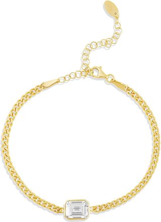 SHYMI Fancy Shape on a Curb Chain Bracelet -.925 Sterling Silver, 14K Gold-Plated, Cubic Zirconia, Size 6 with 2 Extender, Day to Night
