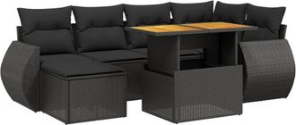 vidaXL Set De Comedor De Jard&iacute;n 7 Pzas Y Cojines Rat&aacute;n Sint&eacute;tico Negro Vidaxl