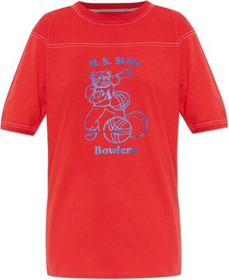 Maison Margiela T-shirt met print - Dames - T-shirts - Rood - L - Katoen - Tops