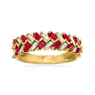 Ross-Simons Ruby and. Diamond Baguette Ring in 14kt Yellow Gold