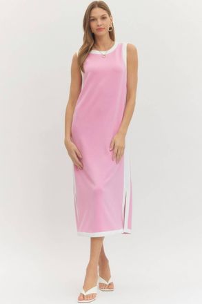 Entro Contrast Binding Midi Dress In Pink