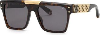 Philipp Plein Square Full-Rim Dark Havana Sunglasses - Brown