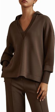 Reiss Bernie Johnny Collar Sweatshirt in Chocolate at Nordstrom, Size X-Small