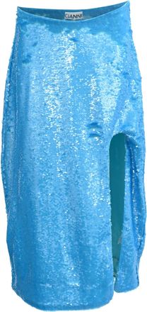 Ganni Ganni Sequin-Embellished Midi Skirt with Slit in Blue Polyester
