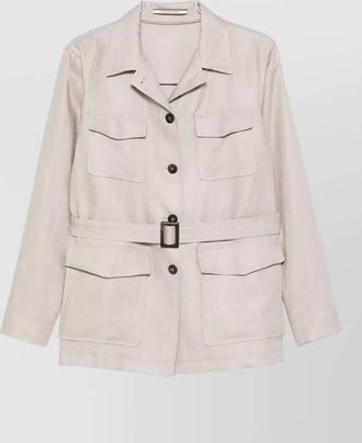 Tagliatore linen jacket belted waist flap pockets