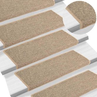 vidaXL Felpudos Para Escaleras 15 Unidades 65x21x4 Cm Beige Oscuro Borde Rectangular Vidaxl