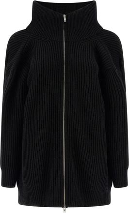 Maison Margiela Geribbelde Gebreide Cardigan Jurk - Dames - Kleedjes - Zwart - S - Wol - Kleedjes