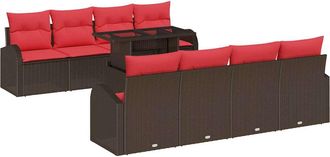 vidaXL Conjunto De Sof&aacute; De Jard&iacute;n 9 Uds. Marr&oacute;n Rattan De Poli&eacute;ster Vidaxl