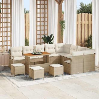 vidaXL Vidaxl - Set Divano Da Giardino Con Cuscino 13 Pcs Beige Poly Rattan