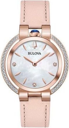 Bulova Womens Rubaiyat Diamond Rose Gold Pink Leather Strap Watch, 35mm - 0.21 ctw at Nordstrom Rack