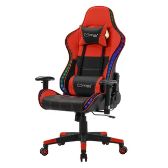 ML Design Ml-design - Sedia Da Gaming Illuminazione Led Rgb E Altoparlanti Bluetooth E Cuscino Lombare Ecopelle Rosso Poltrona Ufficio Ergonomica Confortevole B
