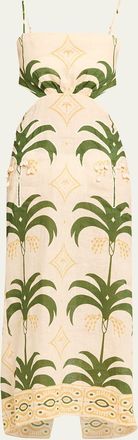 Johanna Ortiz Tactile Winds Embellished Waist-Cutout Linen Midi Dress
